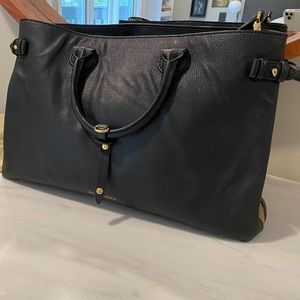Burberry large black leather Tote